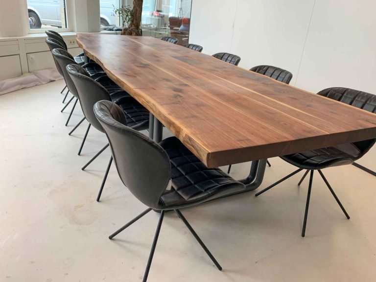 Walnut table finished in office side view 768x576